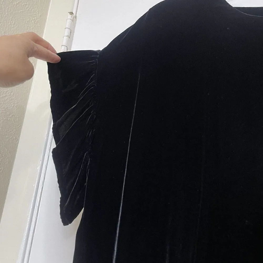 NWOT CURRENT/ELLIOTT crushed black velvet ruffle sleeve shirt dress size small 2 - Image 3