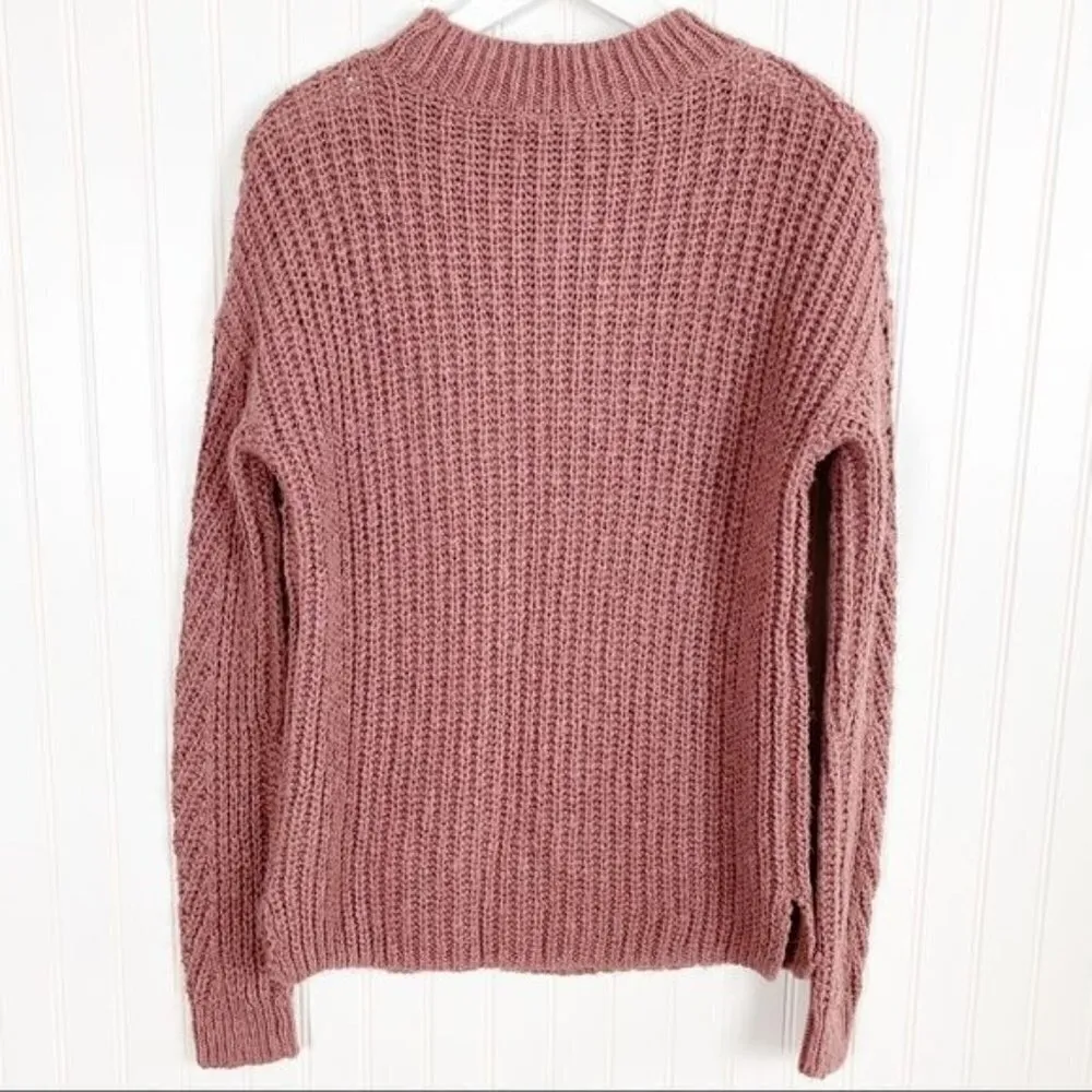 Lucky Brand‎ Crewneck Ribbed Knit Sweater in Pink Boho Casual Winter Size Small - Image 8