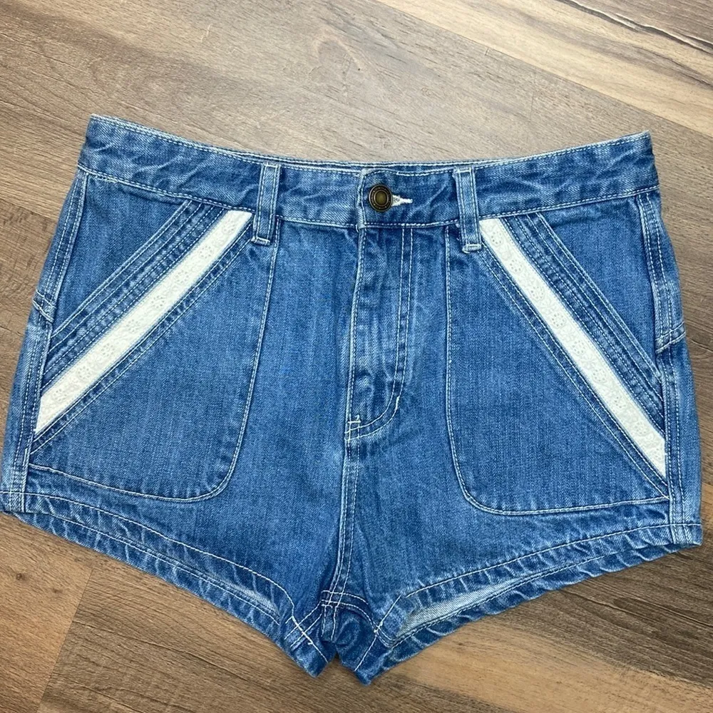 Free People Women’s Sweet Surrender High Waisted Crochet Pocket Denim Sh… - Image 13