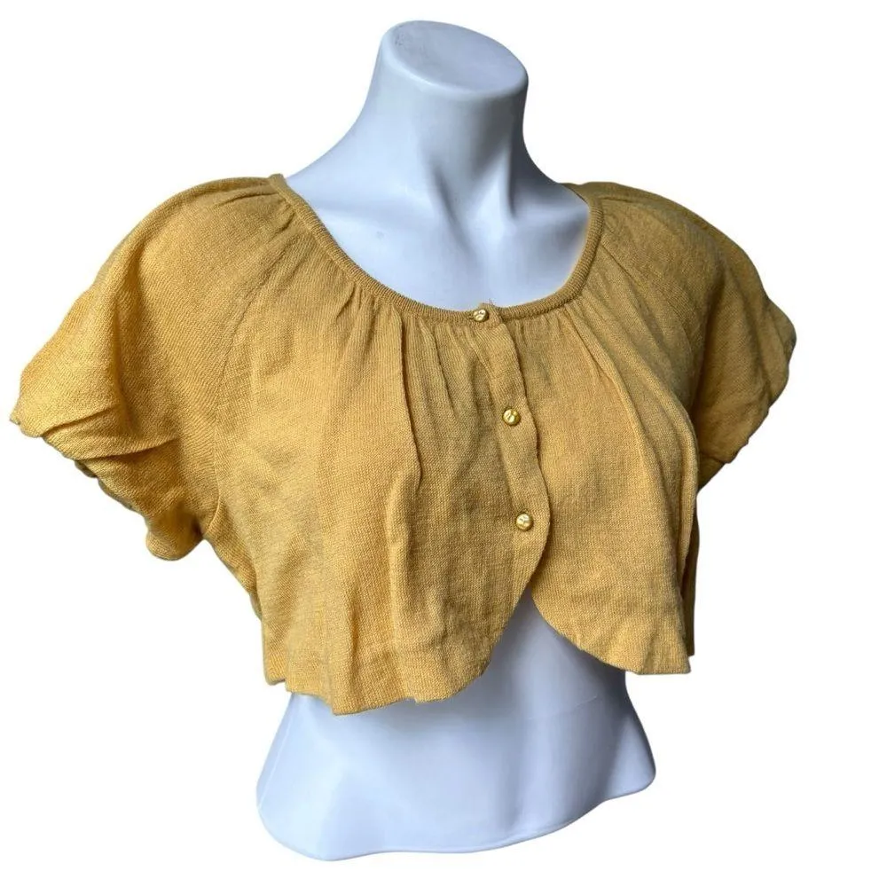 Anthropologie Moth Wool Cropped Cardigan Sweater, Sz M Yellow Size M - Image 6