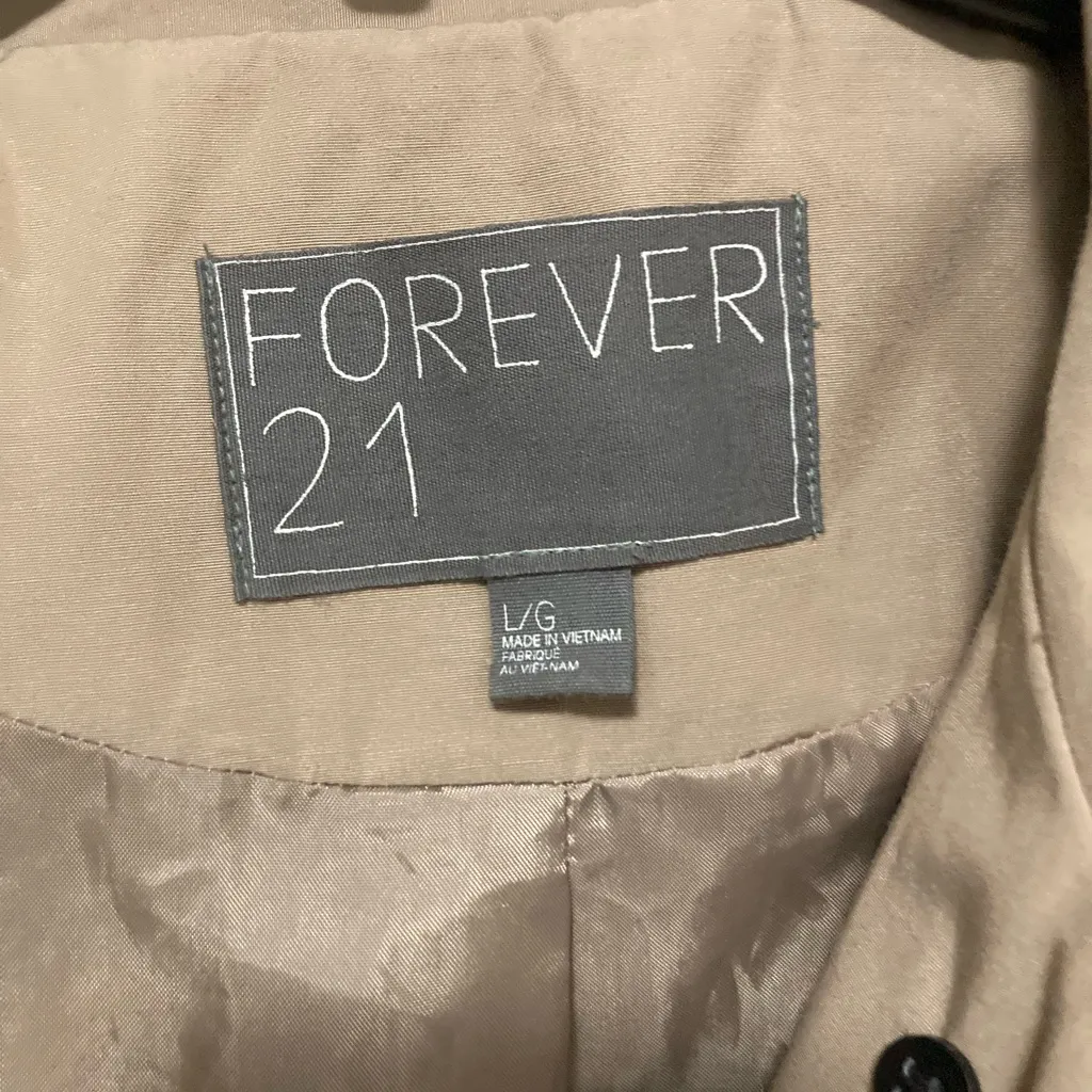 Forever 21 Tan Beige Double Breasted Belted Peacoat Jacket - Image 5