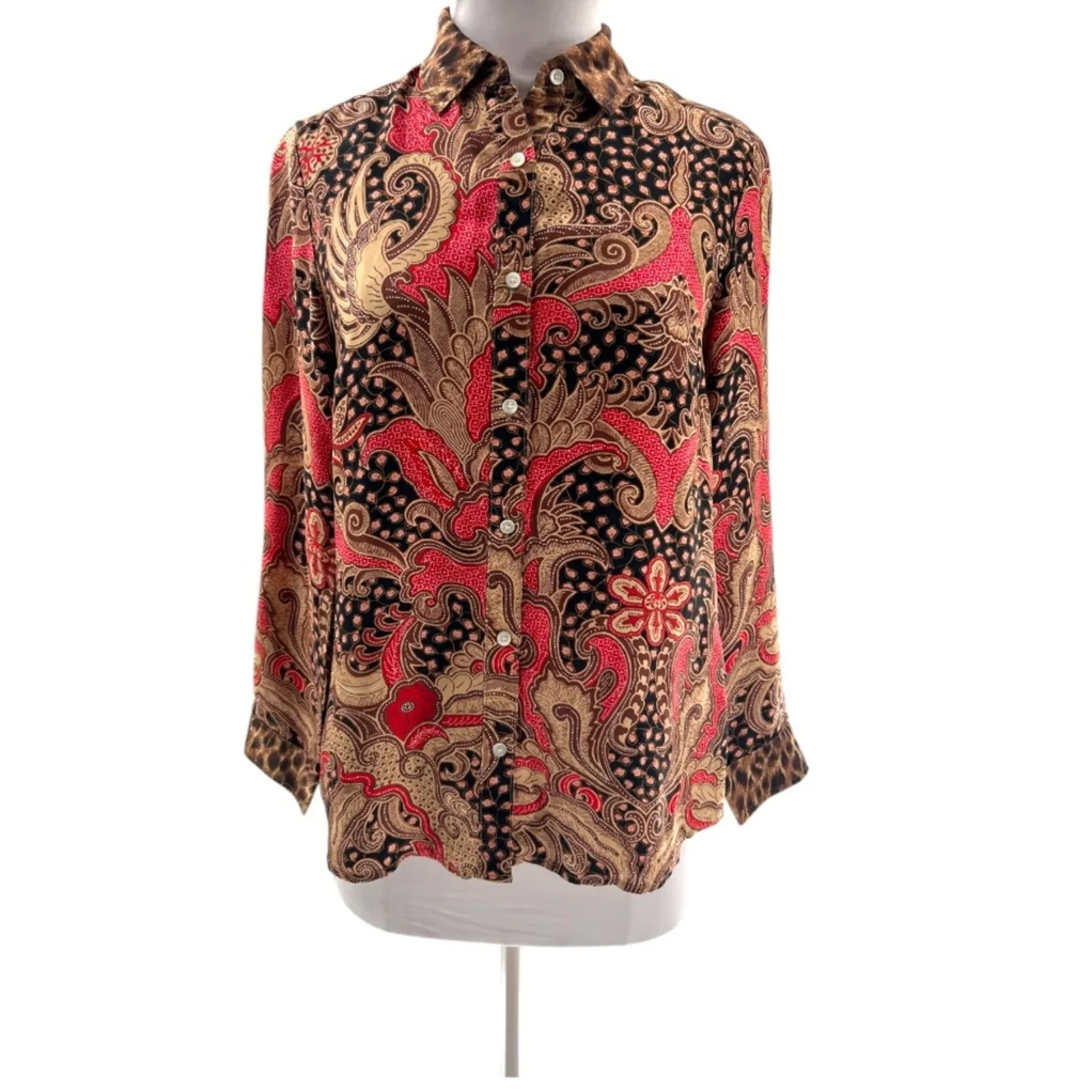 NWOT J. Mclaughlin Darcey Safari Print Long Sleeve Shirt Silk Blend Blouse SZ XS - Image 6