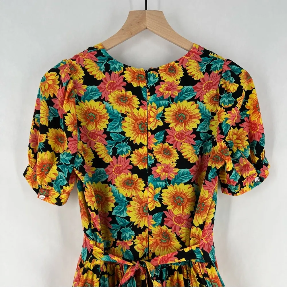 DRAMA Multicolor‎ Floral Print Surplice V Neck Pleated Fit & Flare Dress Yellow Size undefined - Image 3