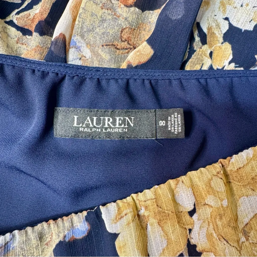 Ralph Lauren Floral Crinkle Georgette Tiered Maxi Midi Skirt Navy Cream Size 00 - Image 12