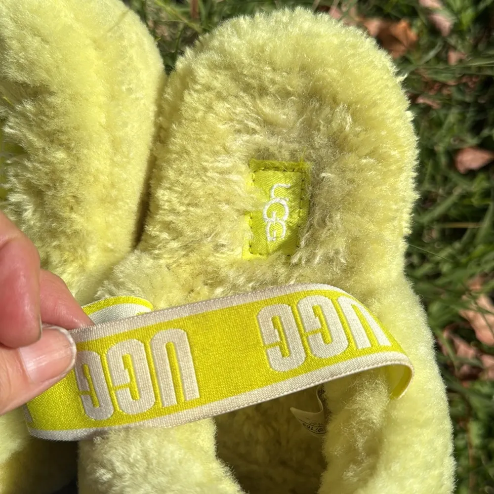 UGG Women's Fluff Yeah Sandal Yellow Gray Fury Slipper Sheepskin Slide size 9 - Image 9