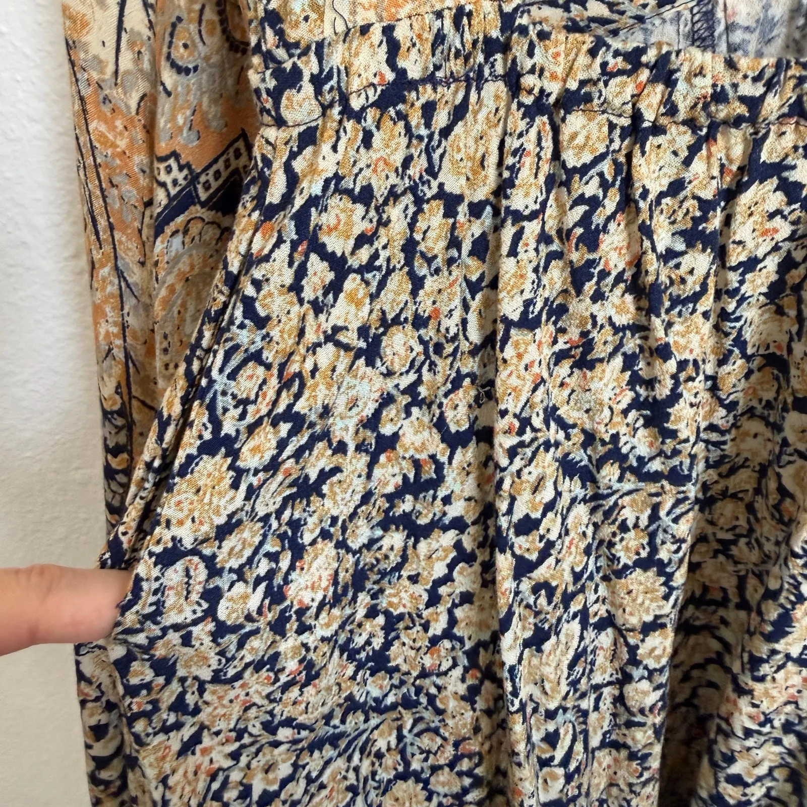 Free People Sz XS Once Upon a Summertime Romper Blue Orange Floral Print Boho - Image 7