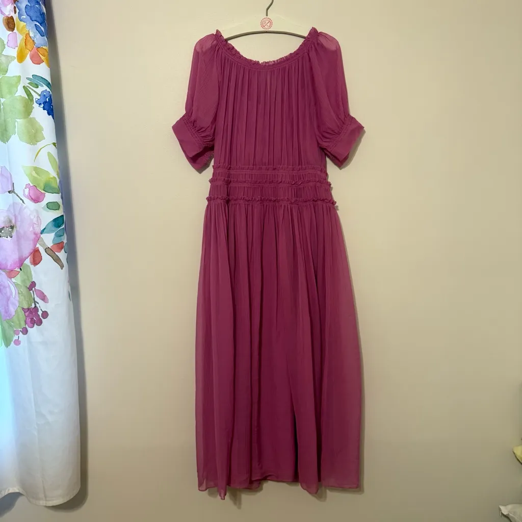 Rebecca Taylor Short Sleeve Pleated Dress in Purple - Image 2