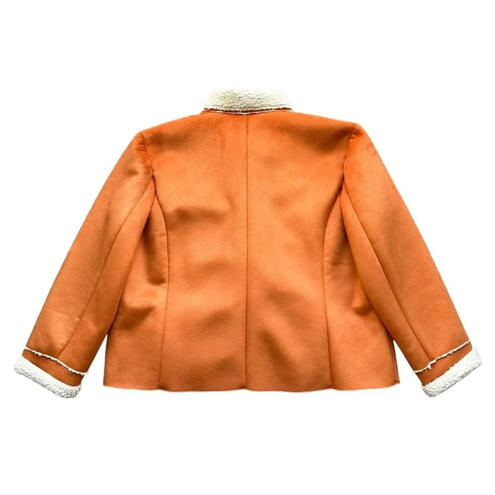 🔃Chico's Orange Faux Suede Sherpa Teddy Jacket - Image 2