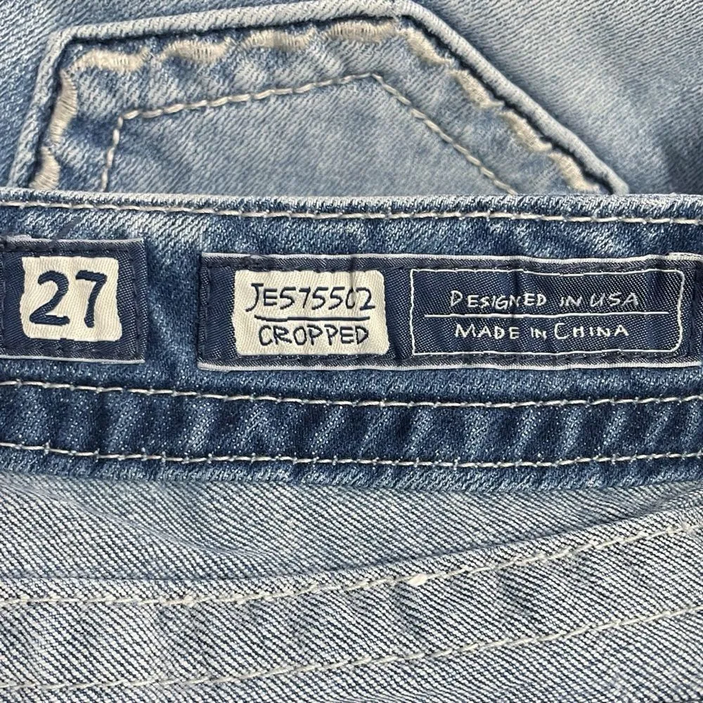 Miss Me Cropped Jeans Straight Leg Mid Light Wash Y2K Back Flap Jeans Size 27 - Image 11