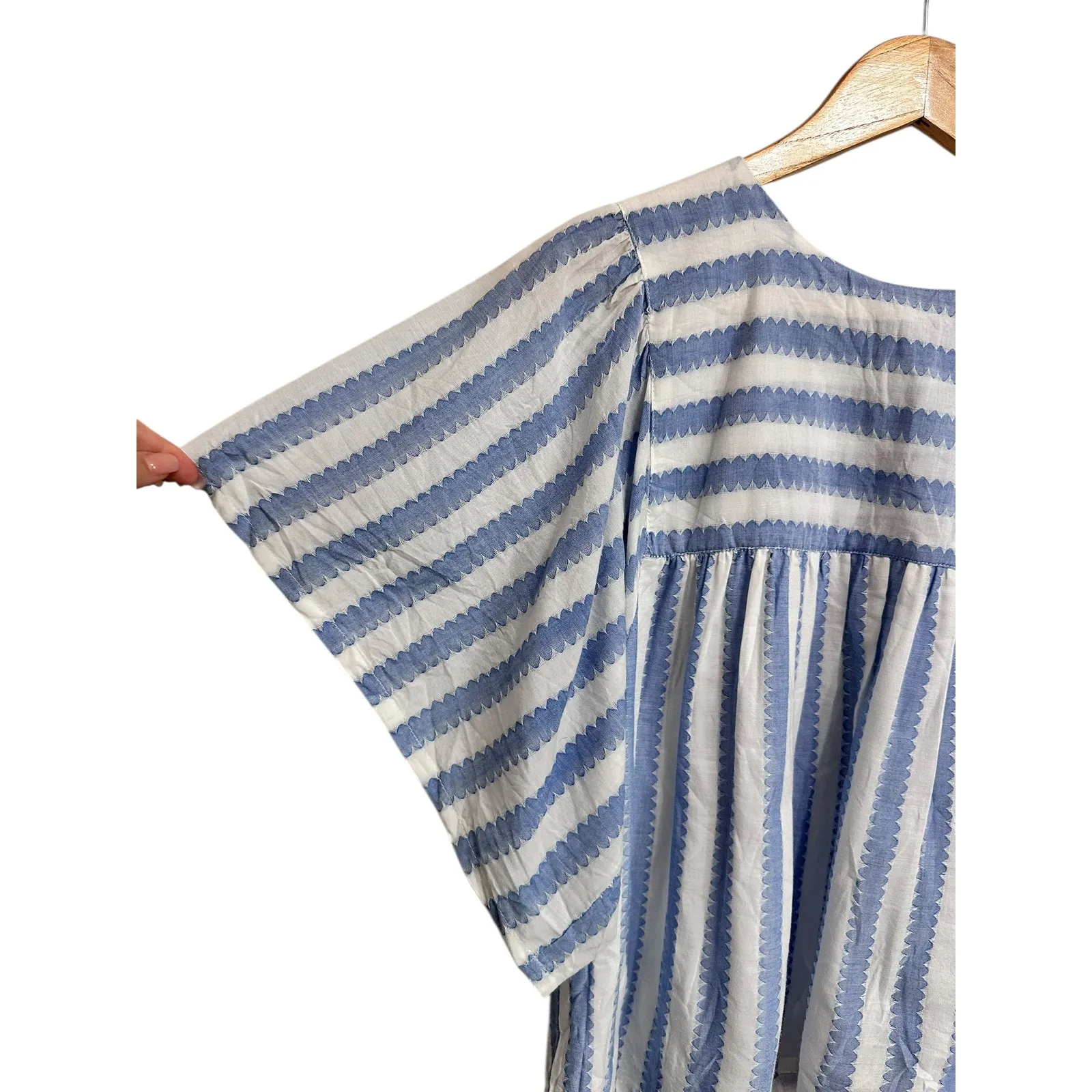 Emerson Fry India Collection scallop Blue Stripe Basalie Top Size Small $138 - Image 3