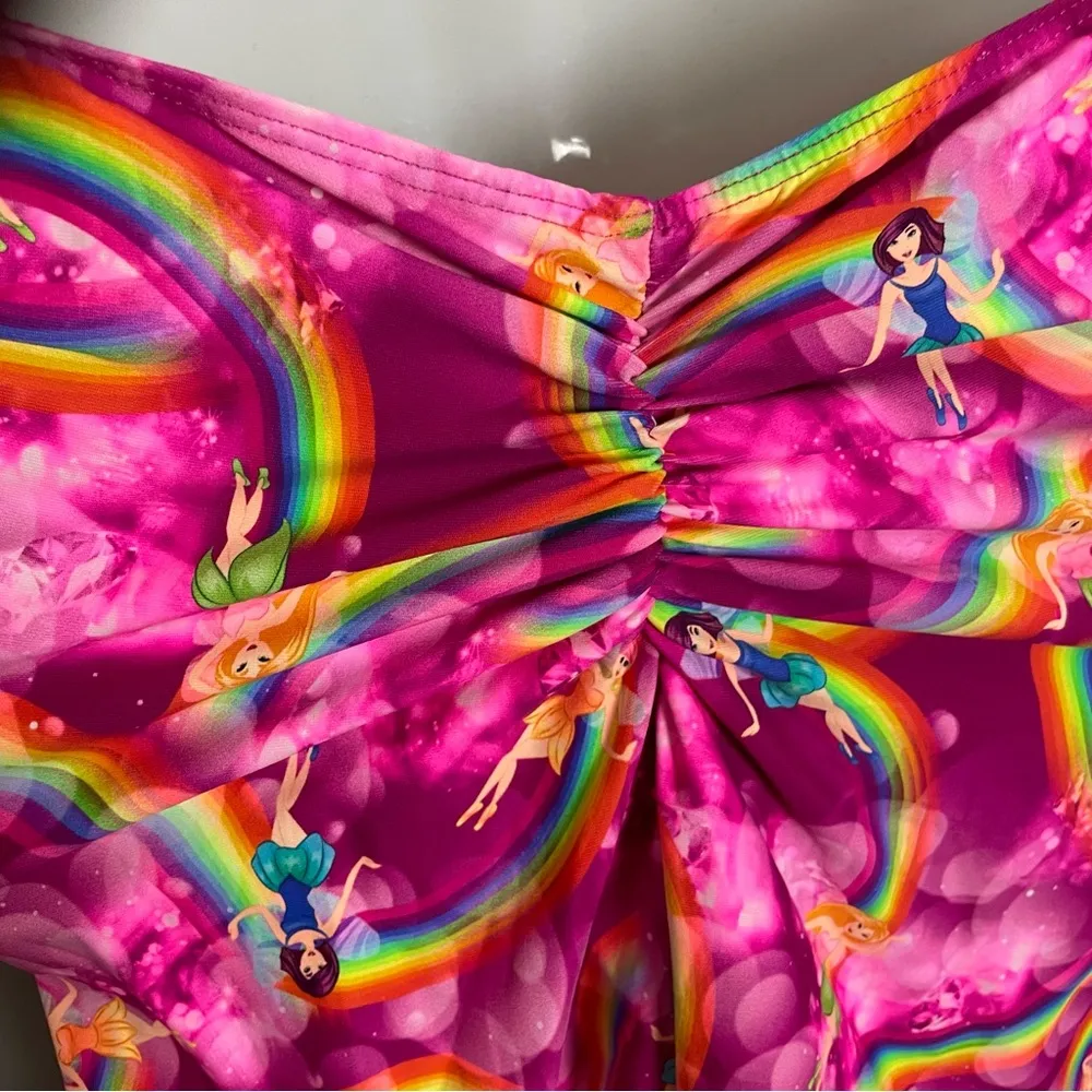 Fairy Romper Rainbow Stretch Festival Rave Pink Women Open Back Psychedelic Vibe Size XS - Image 11
