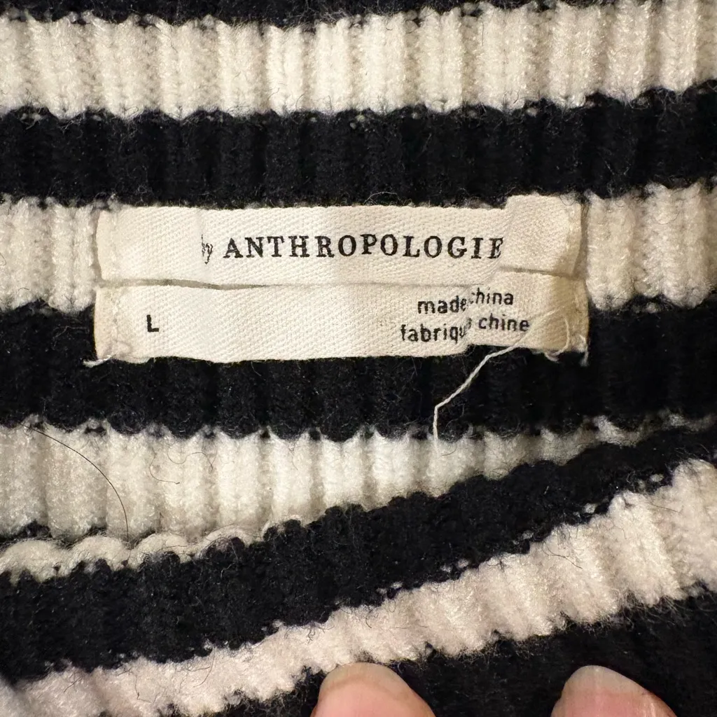 Anthropologie Sydney balloon-sleeved striped sweater sz L black white - Image 5