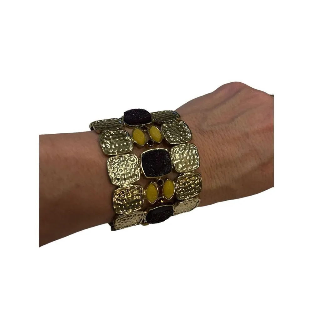 Gold toned brown and yellow rhinestone chunky statement bracelet - Image 8