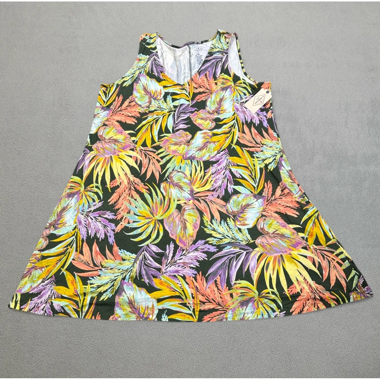 NWT St John's Bay Tank Dress XXL Olive Tropical Print V Neck Sleeveless JC Penny Green Size 00 - Image 2