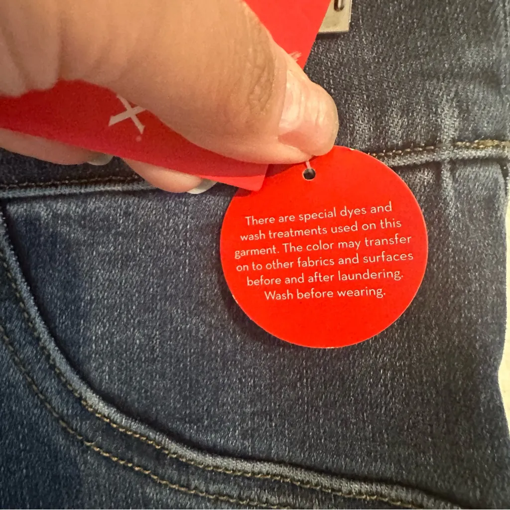 SPANX pants distressed Dark wash Blue Raw Hem Skinny JEGGINGS size small 🆕 $128 - Image 11