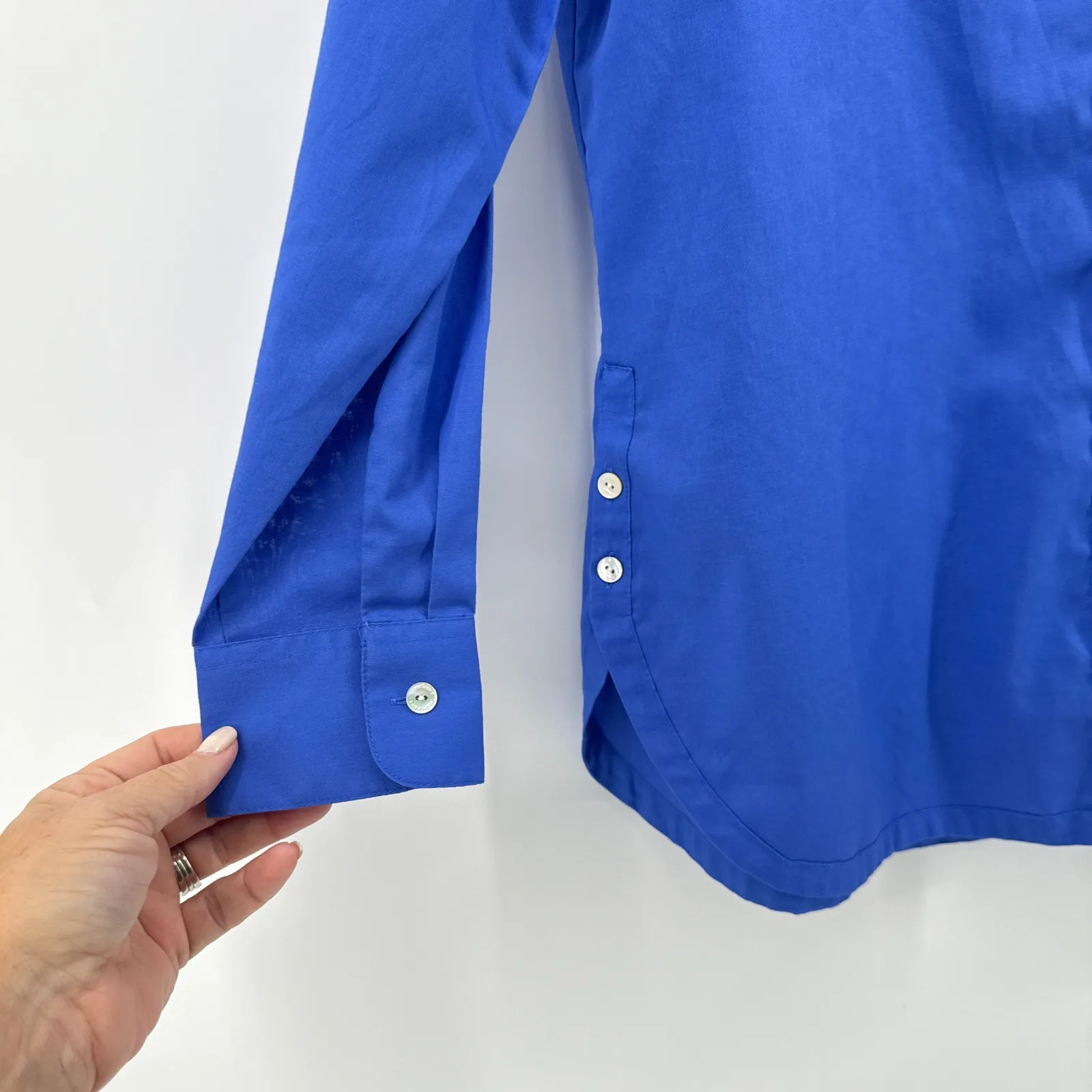 Foxcroft Womens Blue Wrinkle Free Button Down Shirt Long Sleeve Size 10P Petites - Image 2