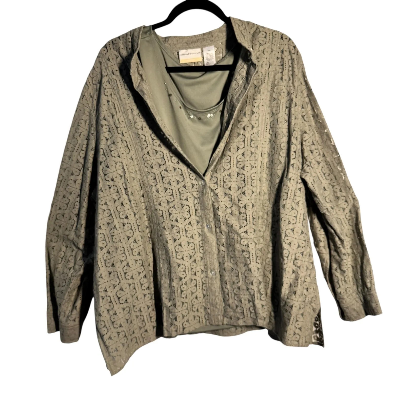 Alfred Dunner Woman Sage Green Lace Blouse w/ Tank Top 24W Plus Size - Image 2