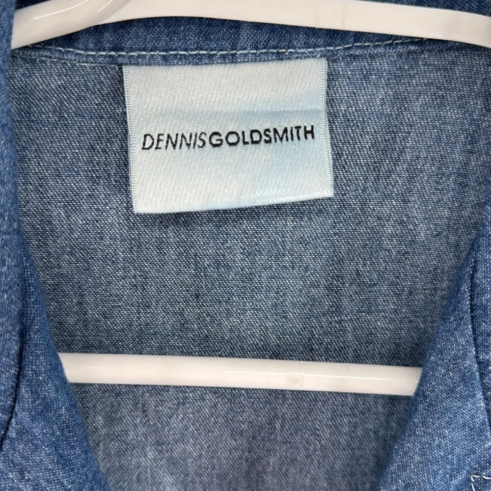 Dennis Goldsmith midi button front fit and flare denim ruched waist dress 4 Blue - Image 9