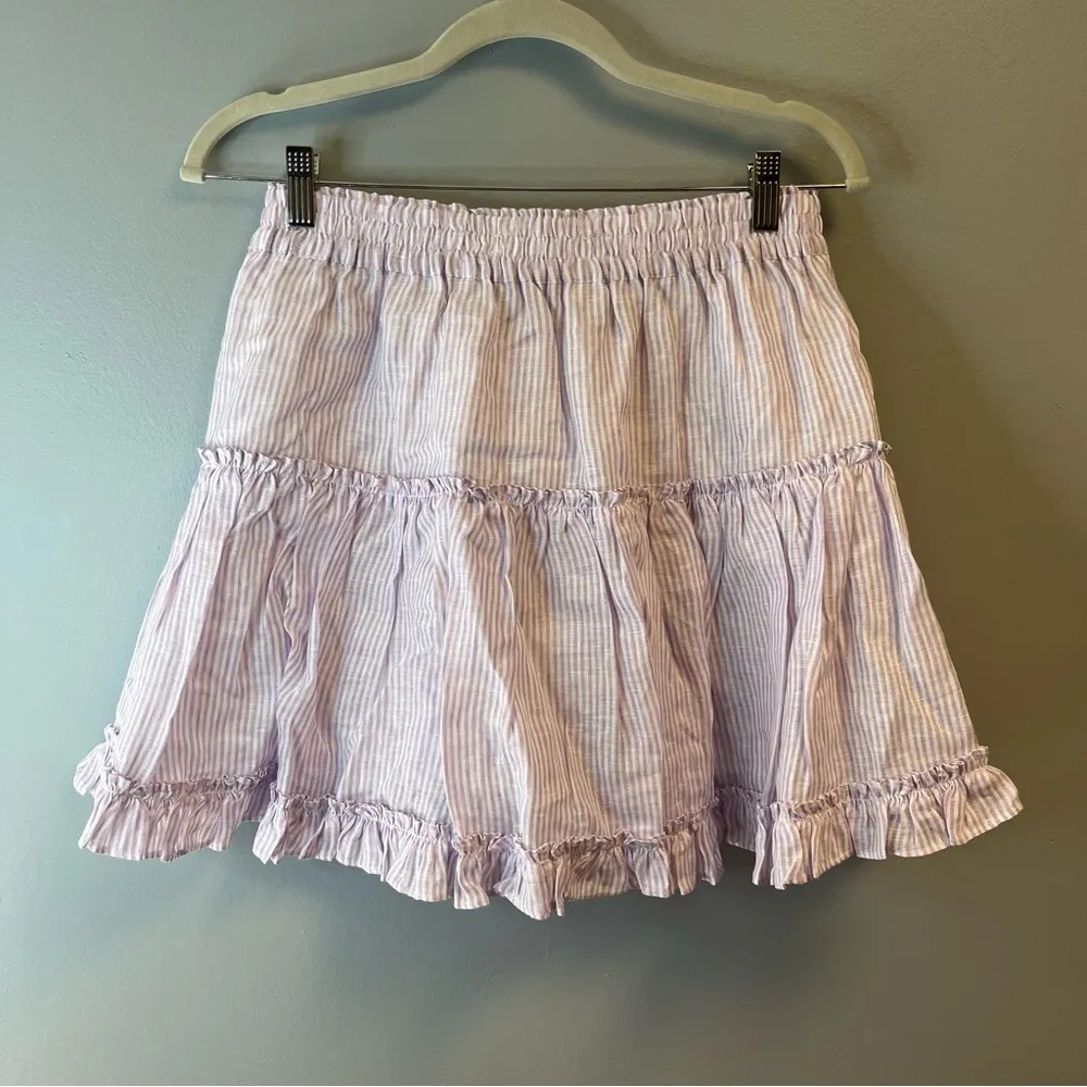 Hill House Skirt The Paz Skirt Linen in Lilac Stripe Sz L NWT Pastel Preppy - Image 10