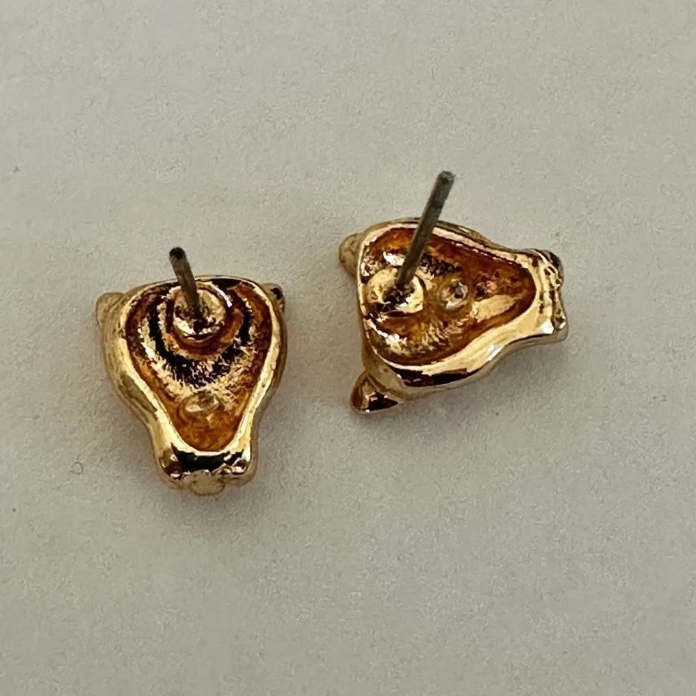 Wolf/dog gold tone post earrings - Image 4