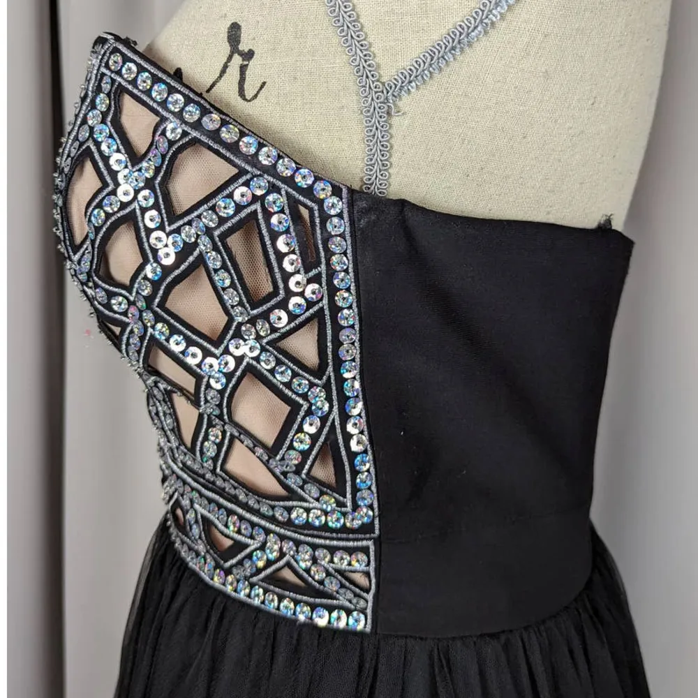 Blondie Nites by Stacy Sklar Strapless Embellished Formal Gown Black Size 11 - Image 13