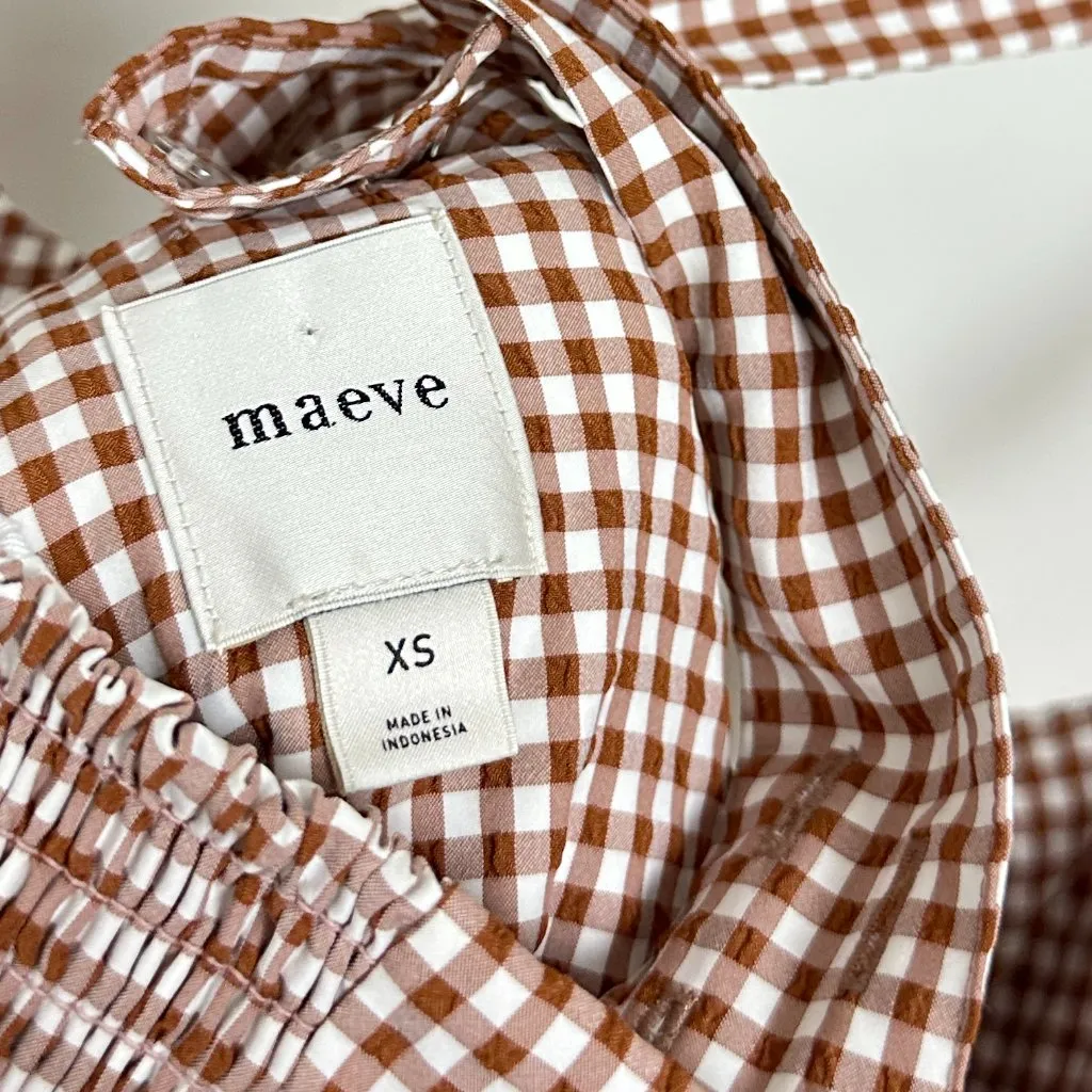 ANTHROPOLOGIE Maeve Halter Bow-Front Midi Dress in Brown Gingham Size X-Small - Image 8