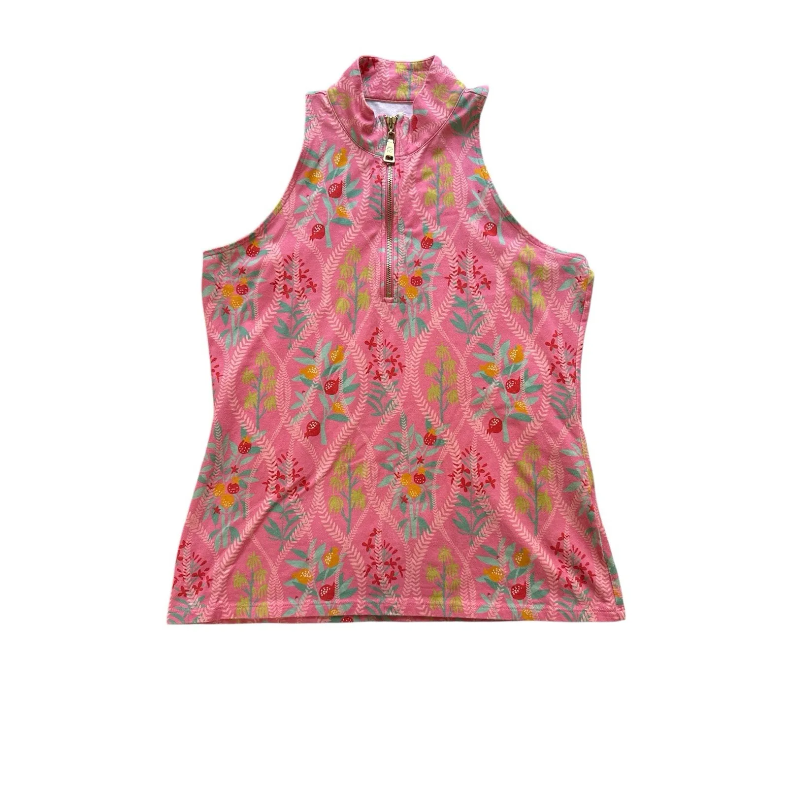 Spartina 449 Keira Queenie‎ Topiary Pink Sleeveless Racer Back 1/4 Zip Top Small - Image 3