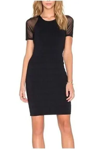 NWOT Revolve John + Jenn Sheer Short Sleeves Ribbed Bodycon Mini Dress SP Black - Image 1