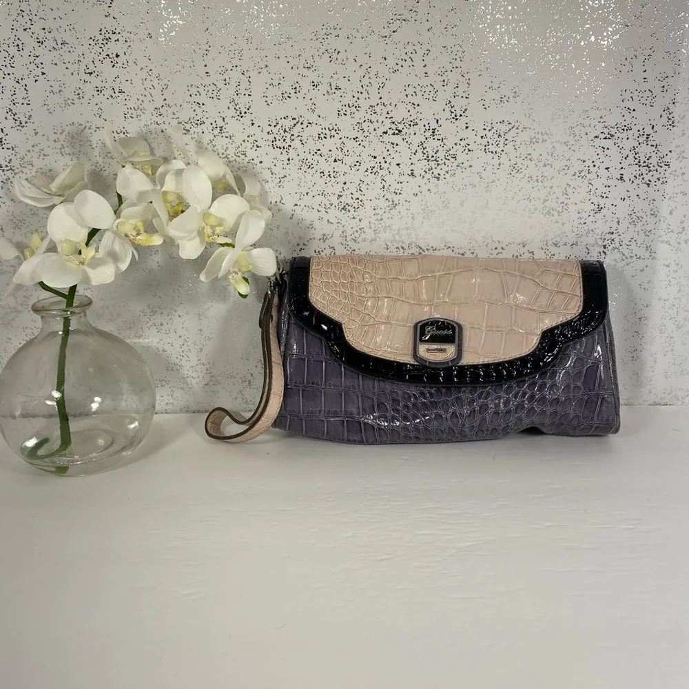 Guess Purple & Cream Reptile Pattern Wristlet - Image 2