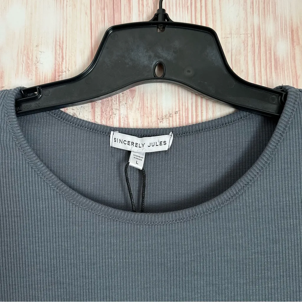 Sincerely Jules Blue California Ribbed Lettuce Hem T Shirt Dress Size L - Image 3