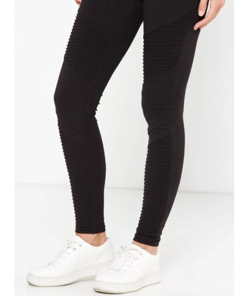 Cotton On Tranquil Moto Leggings Black Suede Velour Stretchy Edgy Tights Skinny - Image 3