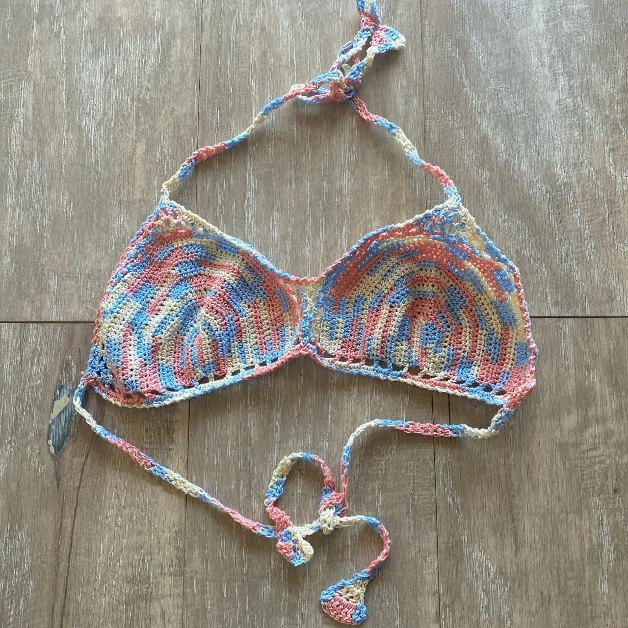 Crochet knit pastel boho bralette top XS NEW - Image 2