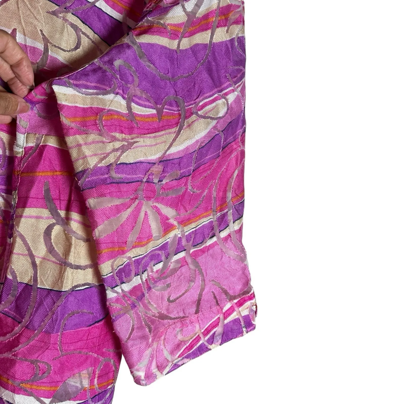 Allison Daley Sheer Abstract‎ Blouse 11/2X Pink Purple Boho Chic Art Y2K Retro - Image 10