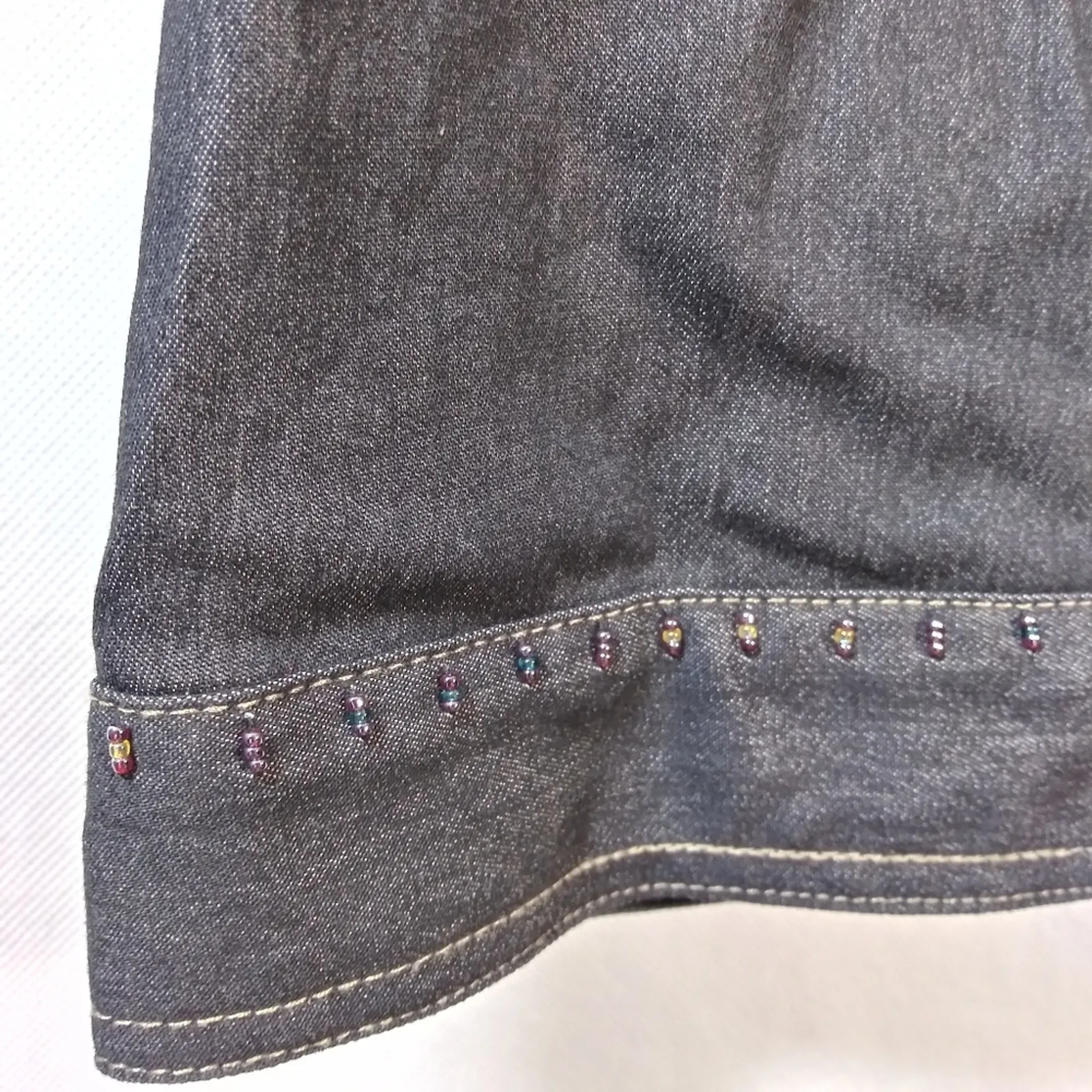 Alfred Dunner Black Denim Embroidered Embellished Button Front Vest Size 18 - Image 4