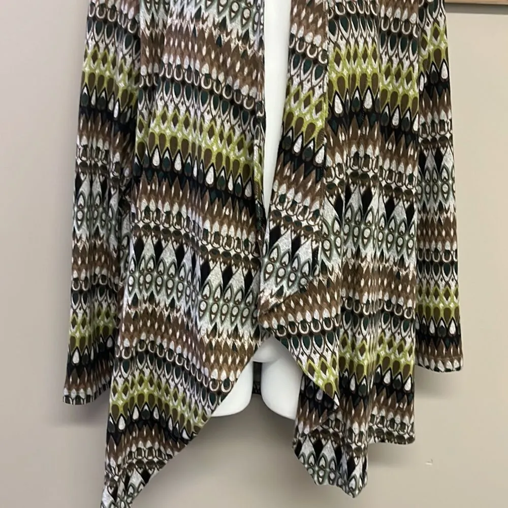 Susan Graver Aztec Native American Open Front Asymmetrical High Neck Cardigan-La - Image 4