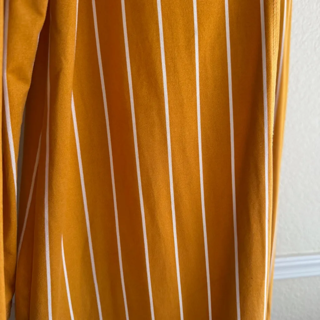 Mustard Yellow Striped Open Front Cardigan Long Sleeve Layering Jacket Large - Image 7