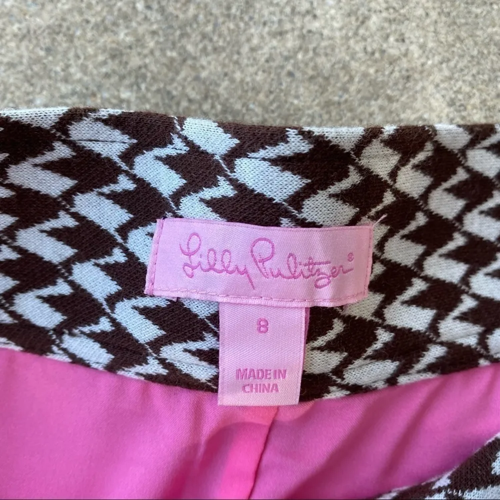 Lilly Pulitzer Women’s Crane Houndstooth Pencil Skirt Size 8 Brown White - Image 2