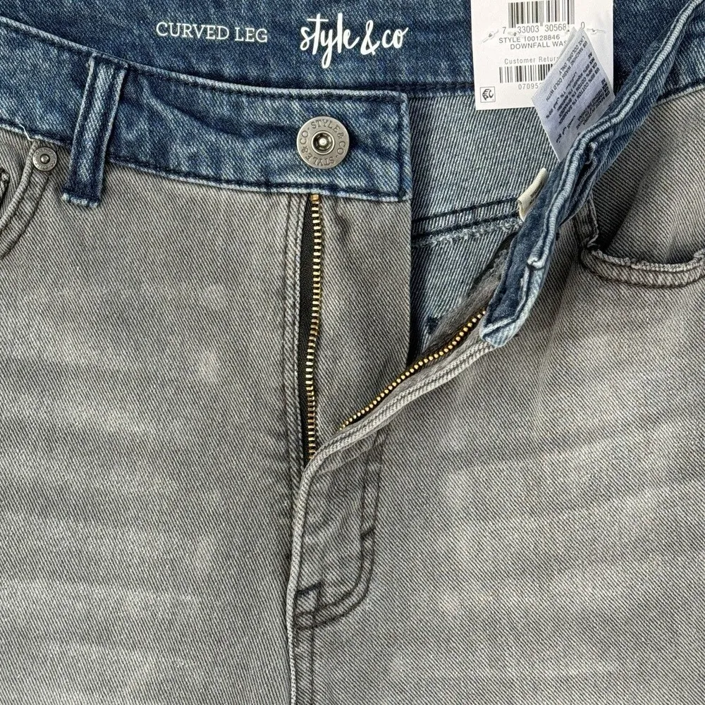 Style & Co SZ 8 Curved Leg Crop Jeans Hi-Rise 2-Tone Cuffed Blue Gray Downfall - Image 6