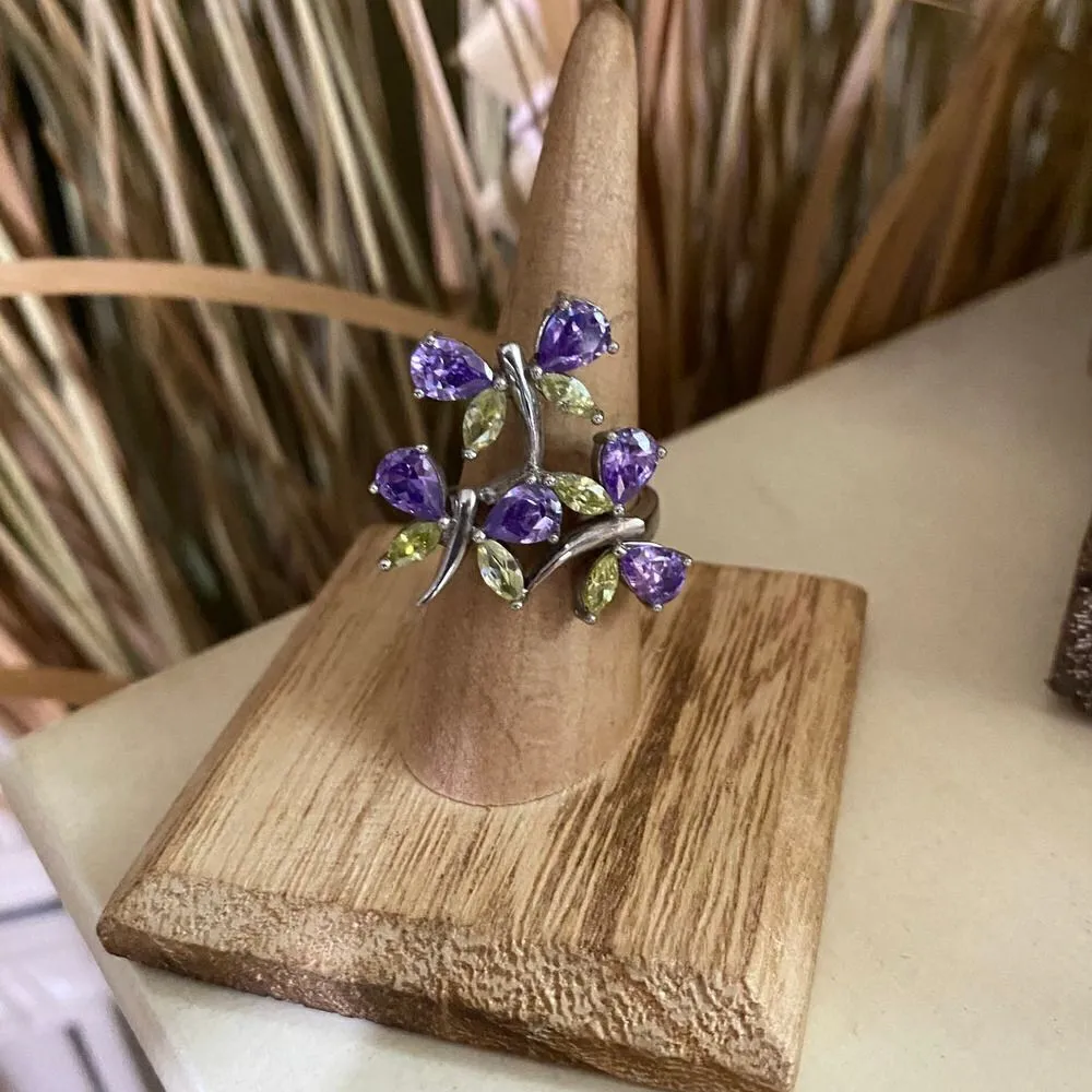 Sterling Silver CZ Butterfly Statement Ring Dead Stock Purple - Image 3