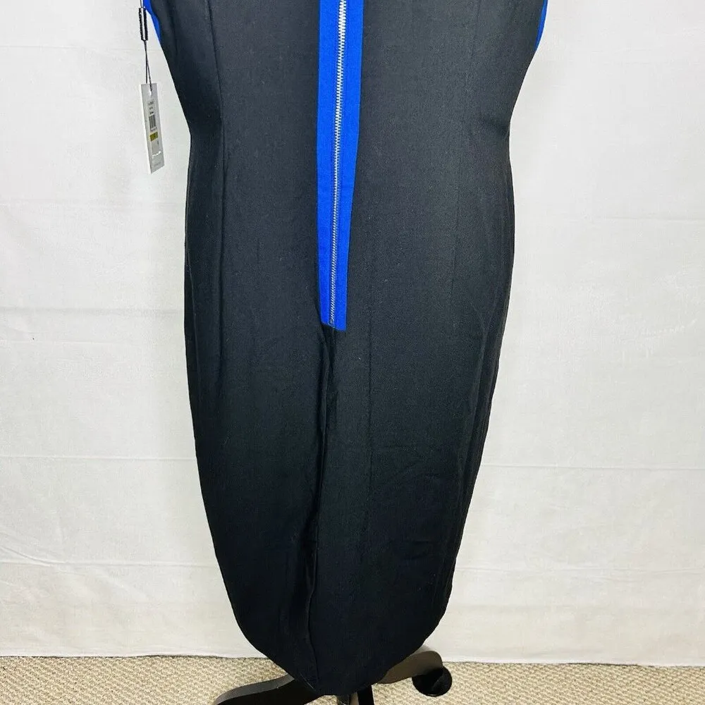 NWT Calvin Klein Womens Blue Black Round Neck Sleeveless Sheath Dress Size 14 - Image 8