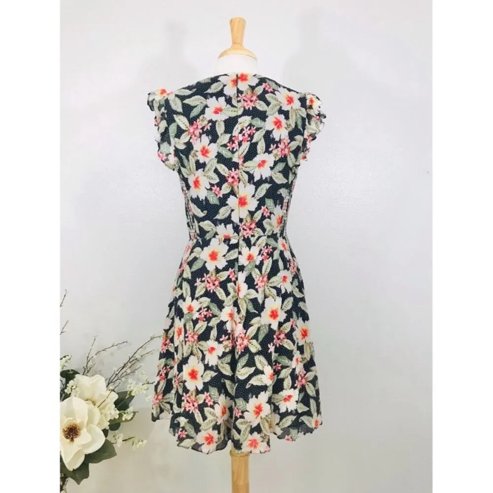 Rebecca Taylor Kamea Smocked Floral Flutter-Sleeve Silk Dress Women’s Size 10 - Image 5