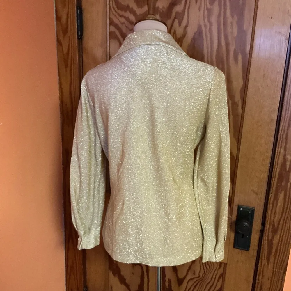 Vtg 70s gold sparkly disco shirt Size 10 - Image 11