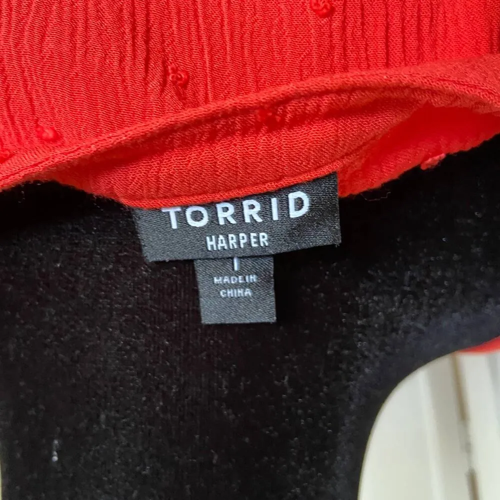 Torrid Womens Tank Top Sz 1 1X 14 16 Harper Blood Orange Swiss Dot Tunic Crinkle - Image 6