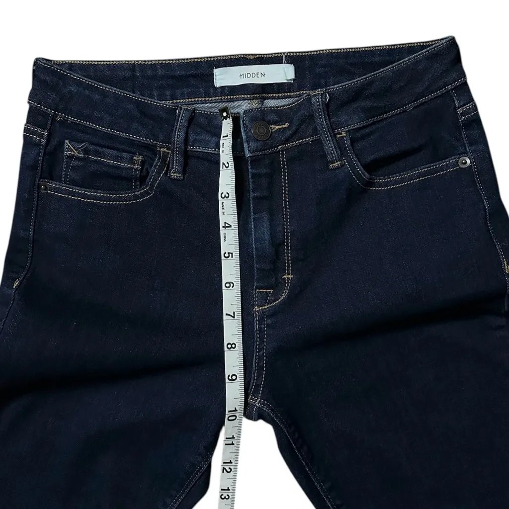 Hidden Mid-Rise Raw Hem Skinny Jeans Dark Wash Denim Size 28 - Image 6