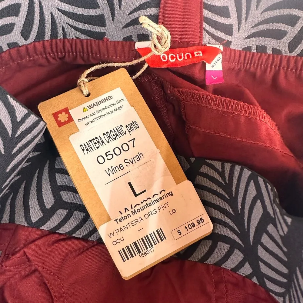 Ocun Women's Pantera Wine Syrah Organic Pants New with tags Size Large Red - Image 7