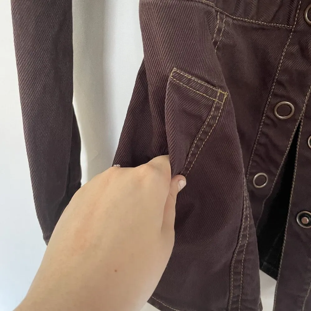 cAbi chocolate brown corduroy denim jacket vintage pockets XS cotton spandex - Image 5