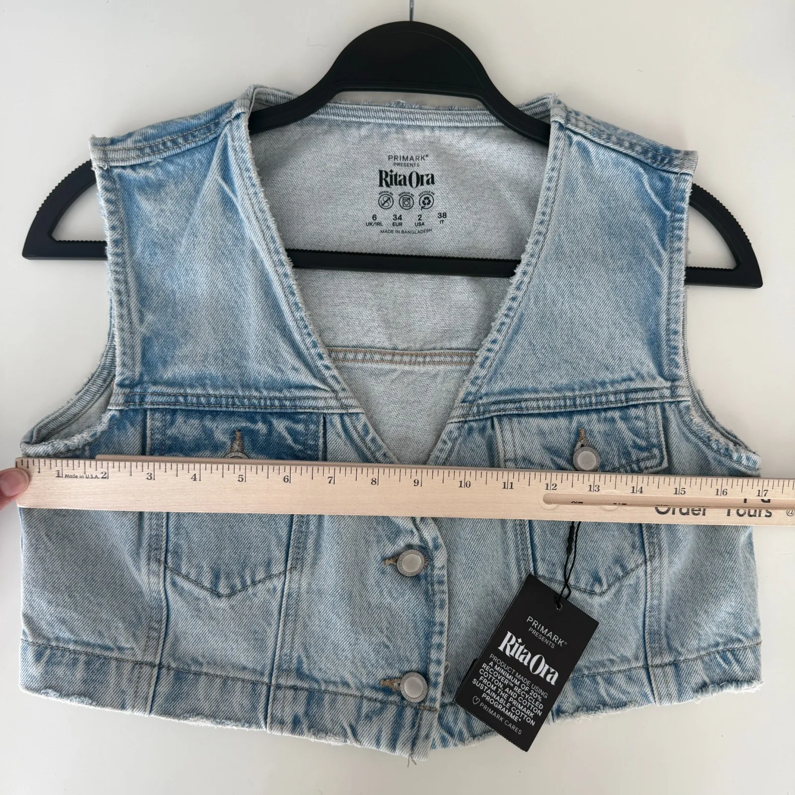 Rita Ora x Primark Denim Vest Womens 2 Cropped Sleeveless Top Festival boho Y2K - Image 10