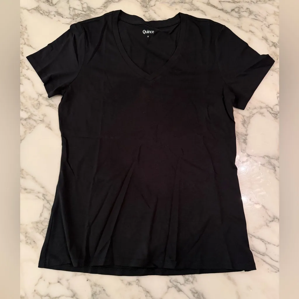 NWOT Quince Women's Black Cotton-Modal V-Neck Tee Short Sleeve T-Shirt Sz S - Image 6