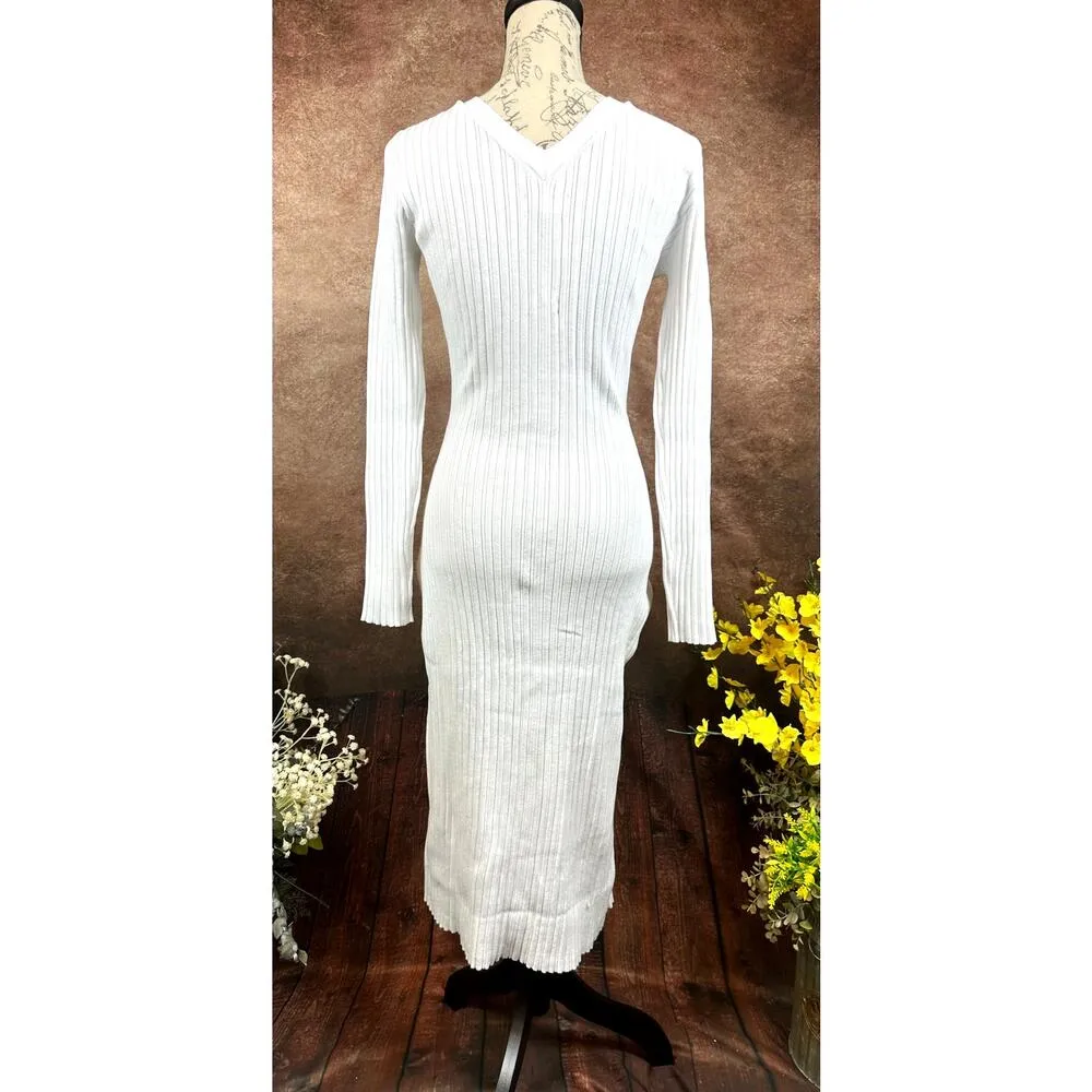 LITA By Ciara Icon Rib V Neck Cardigan Button Front Midi Dress - Image 12