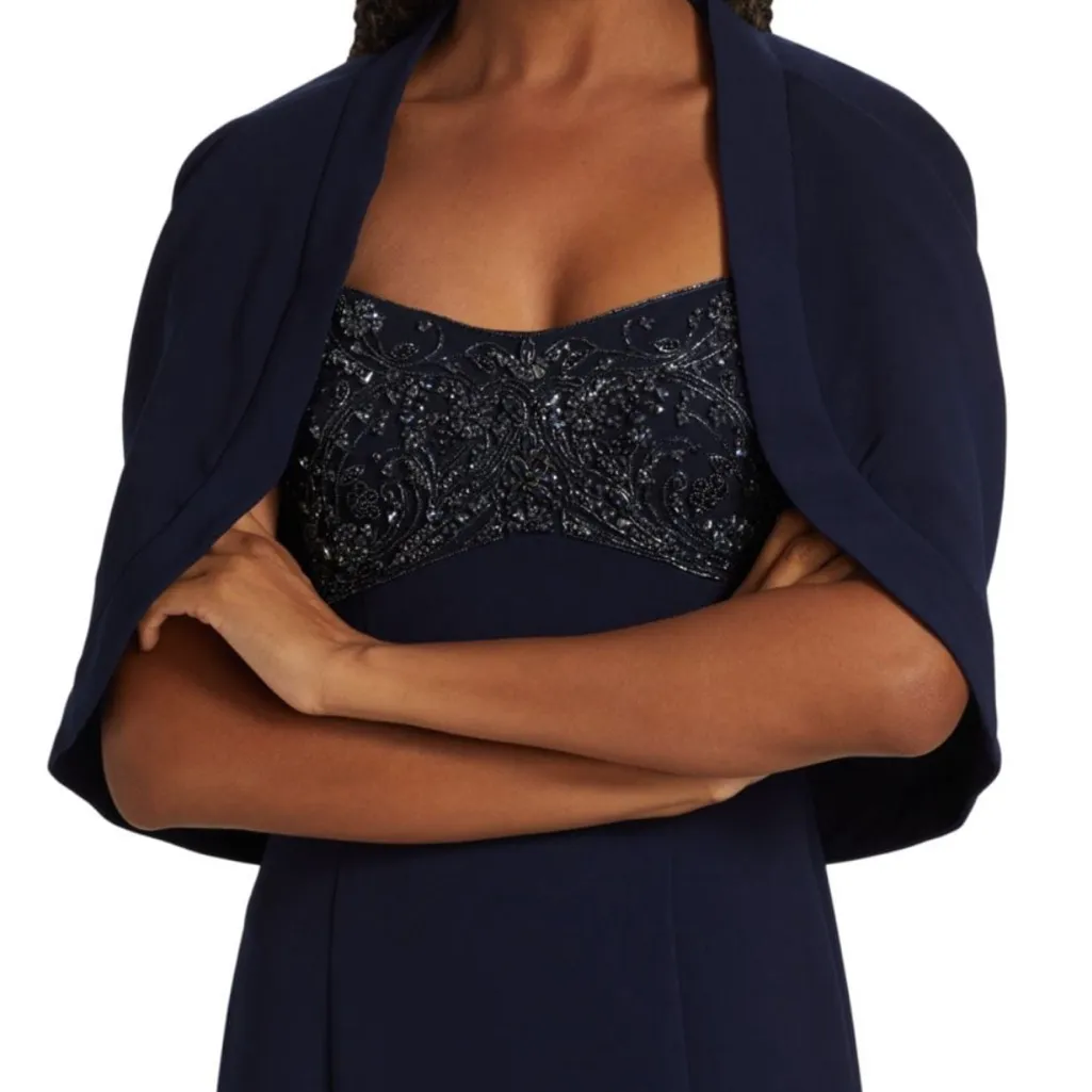 Theia Midnight Blue cape Gown Size 10 - Image 3